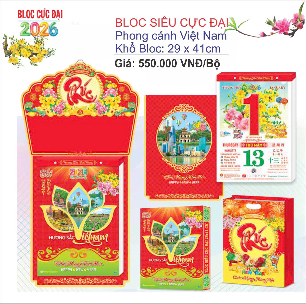 Lịch treo tường Block siêu cực đại chữ Phúc năm 2026