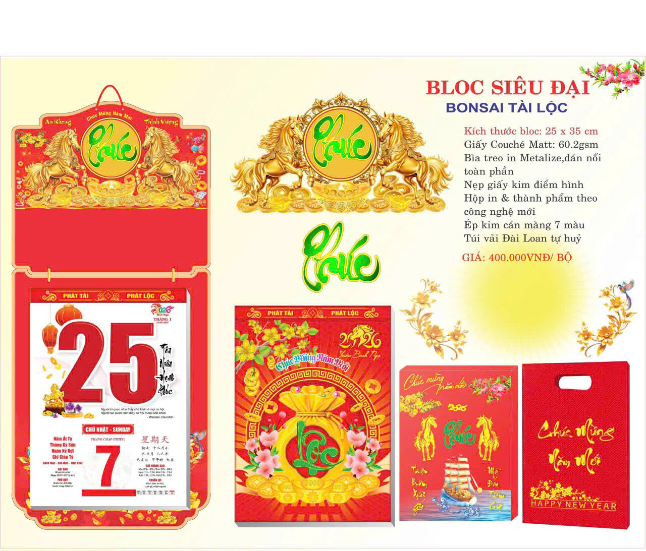 Lịch treo tường Block cực đại chữ Lộc năm 2026