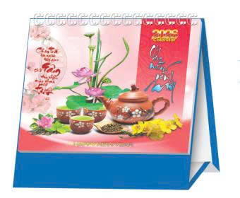 Lịch để bàn chữ A_ Mẫu ấm chén trà
