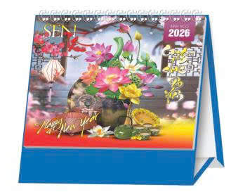 Lịch để bàn chữ A_ Mẫu hoa sen