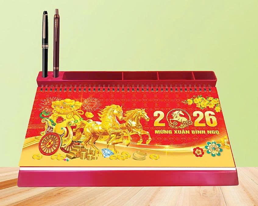Lịch để bàn đế nhựa_ Mẫu song mã