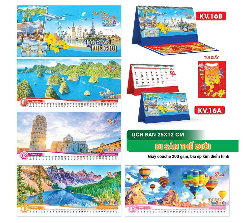 Lịch để bàn chữ M_ Mẫu Di sản thế giới