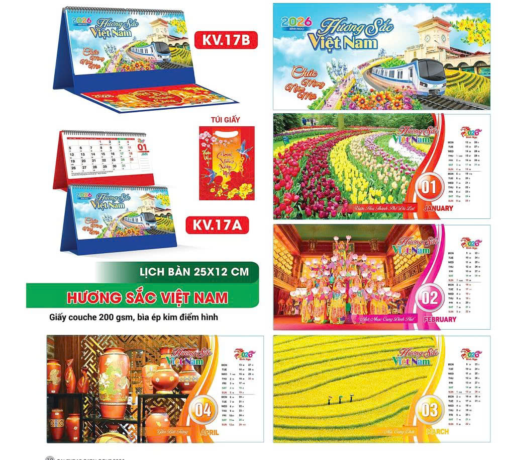 Lịch để bàn chữ M_ Mẫu Hương sắc Việt Nam